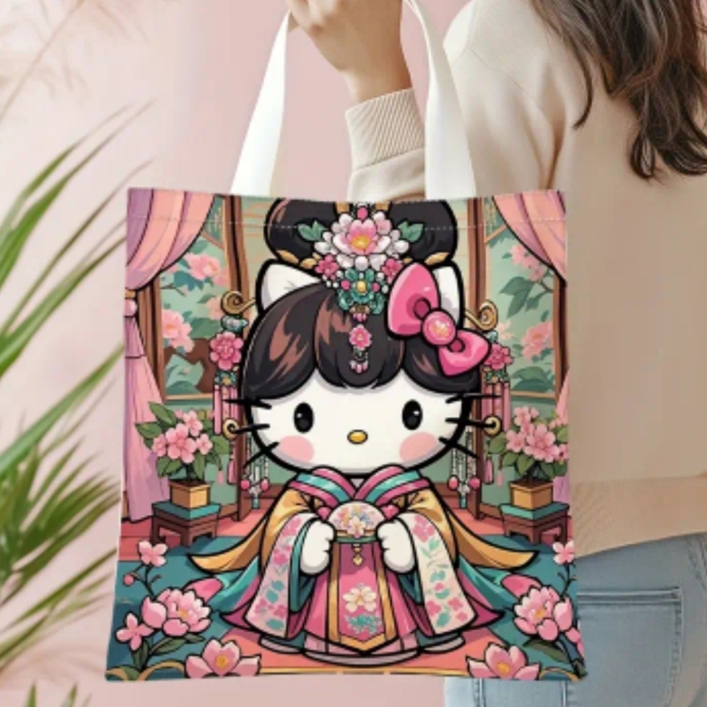 Hello Kitty Pink and Aqua Tote Bag With Cherry Blossoms